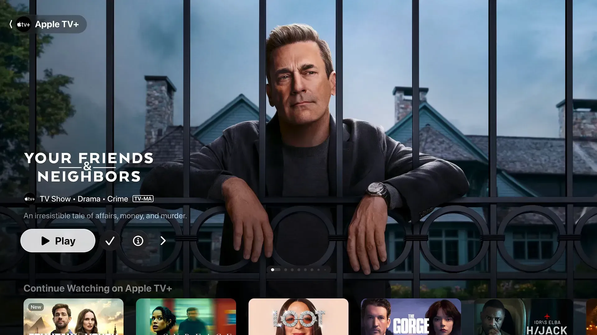 Apple TV App with Cinematic Poster Art and Playback Controls